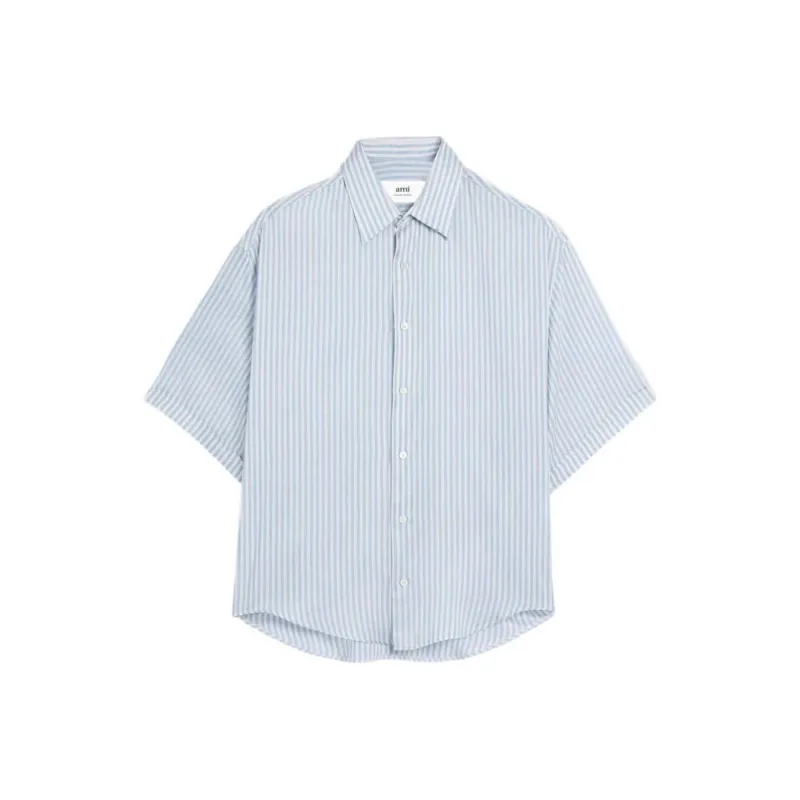 Ami Paris Ami De Coeur Striped Button Up Shirt-0