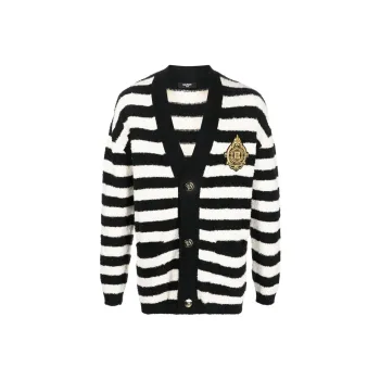 BALMAIN Logo patch Striped Cardigan