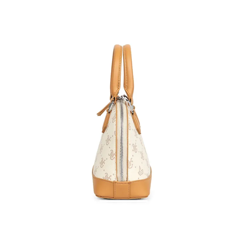 NAVIGARE PVC Dome Bag, Crossbody Handbag Regular Women's Dark Coffee/Ecru-8