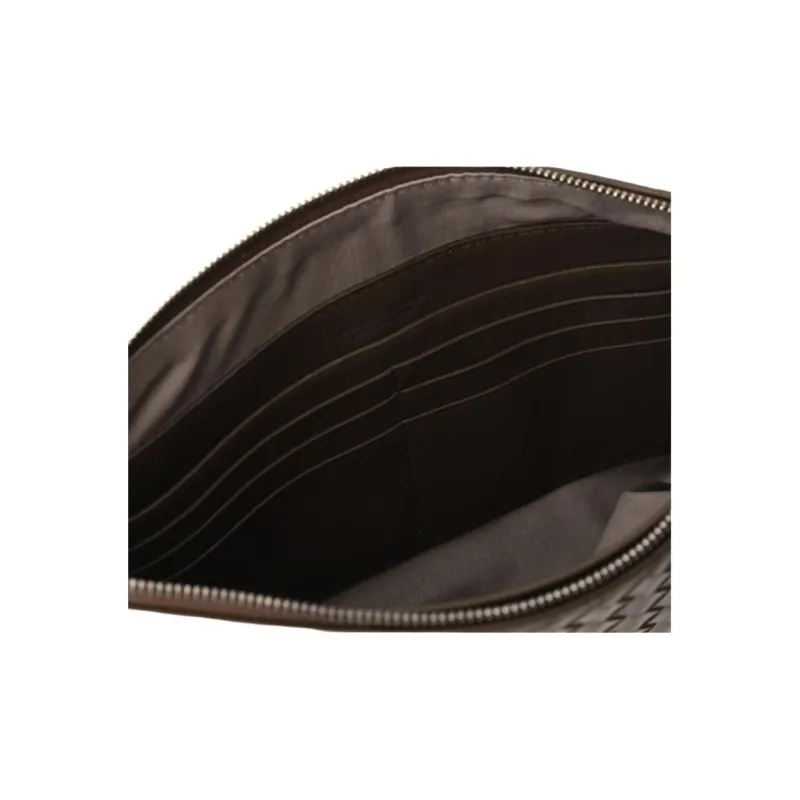 Bottega Veneta Intrecciato Sheepskin Clutch Unisex Dark Brown-3