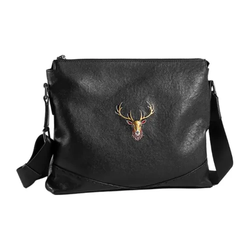 VIHUS Top Grain Cow Leather Shoulder Bag, Crossbody Bag Men's Black