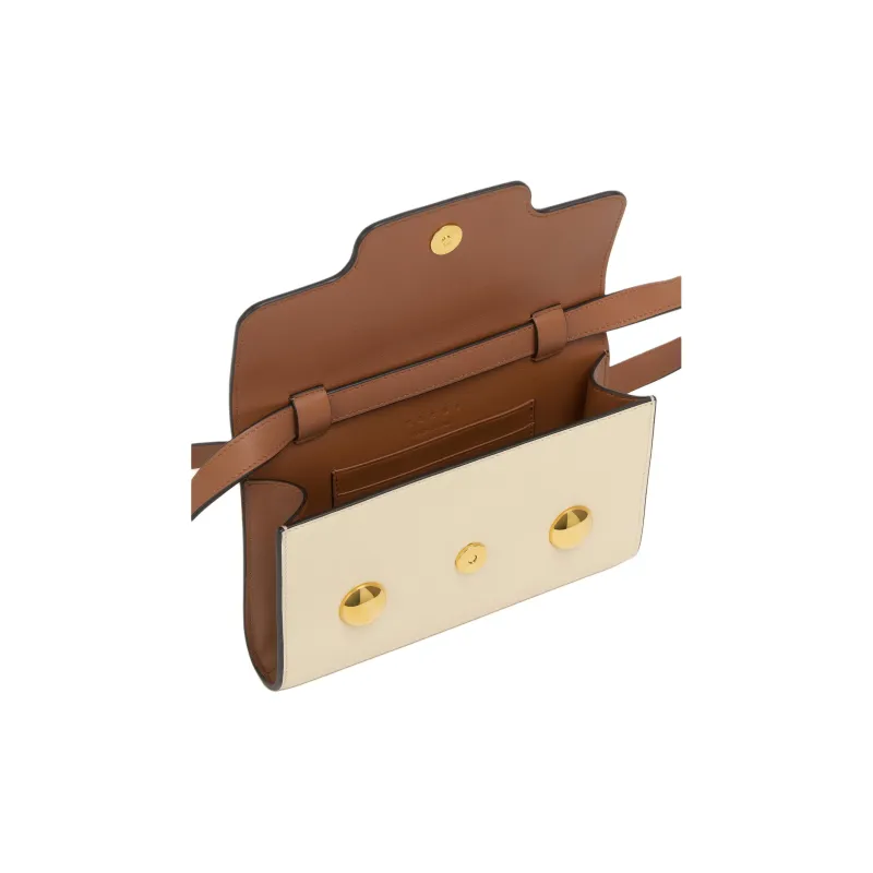 MARNI Trunkaroo Calfskin Shoulder Bag, Crossbody Bag Women's Green & Cream & Brown-2