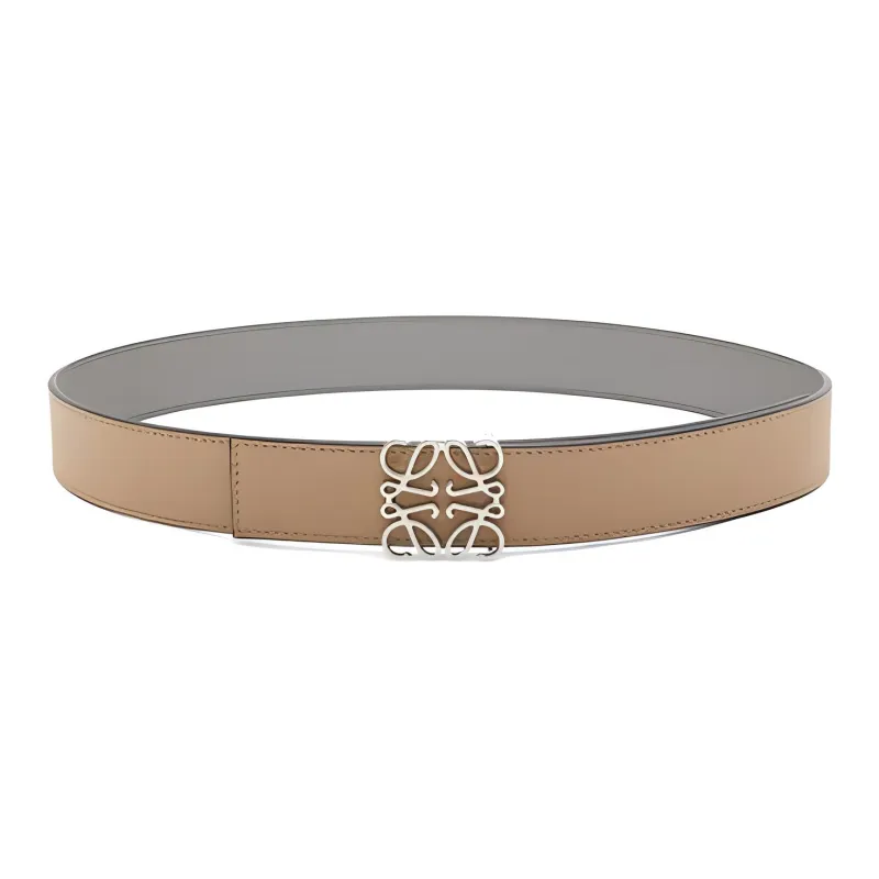LOEWE Double Sided Grained, Pin Buckle Leather Belts Men's Khaki Gray-1