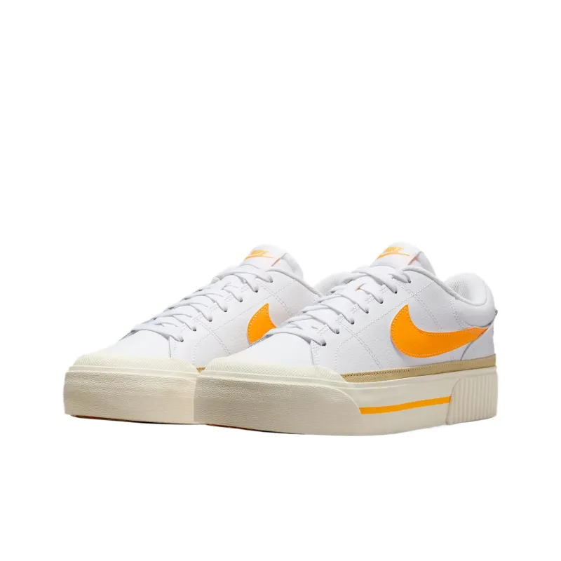 Nike Low Top Skateboard Shoes Women's White Orange-2