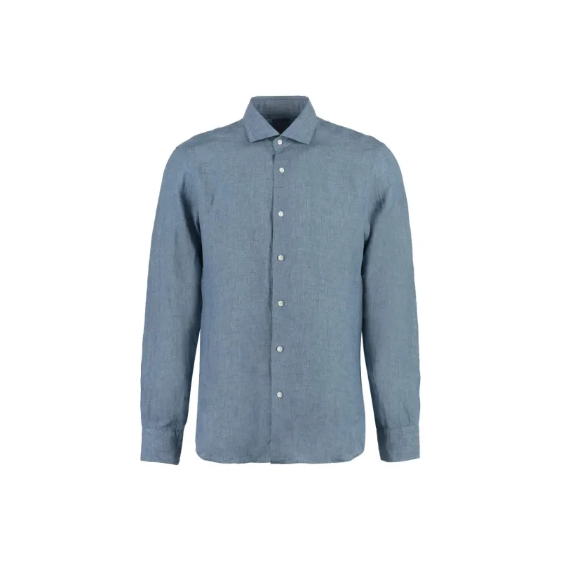 Barba Napoli Chambray Curved Hem Shirt-0