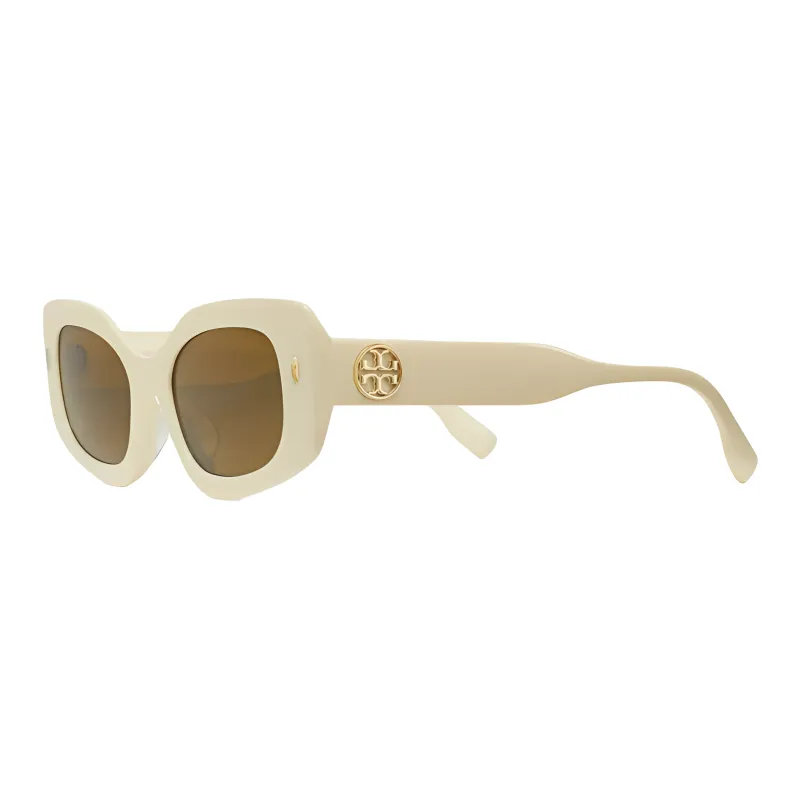 TORY BURCH Acetate Irregular Shape Sunglasses Unisex Ecru-0