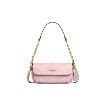 COACH Hailey Coated Canvas With Smooth Leather Shoulder Bag Small Size Women's Pink