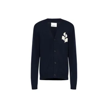 ISABEL MARANT Elvin Logo Intarsia Knit V Neck Cardigan