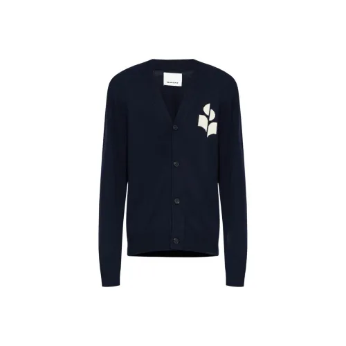 ISABEL MARANT Elvin Logo Intarsia Knit V Neck Cardigan