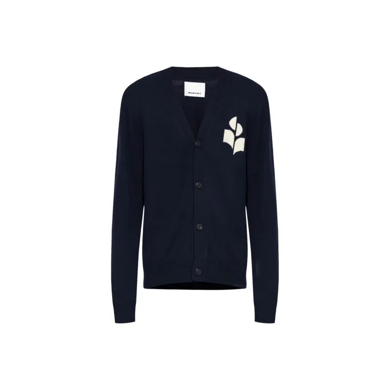 ISABEL MARANT Elvin Logo Intarsia Knit V Neck Cardigan-0