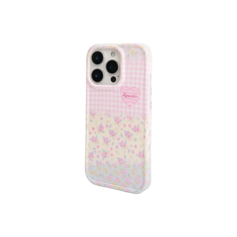 Sopi Acrylic Material Pink Plaid Floral Patchwork Phone Cases Compatible With IPhone 16/15 Pro Max/Apple 13/14 Pro/Max-4