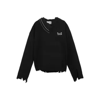 C2H4 Distressed Knit Layered Sweater