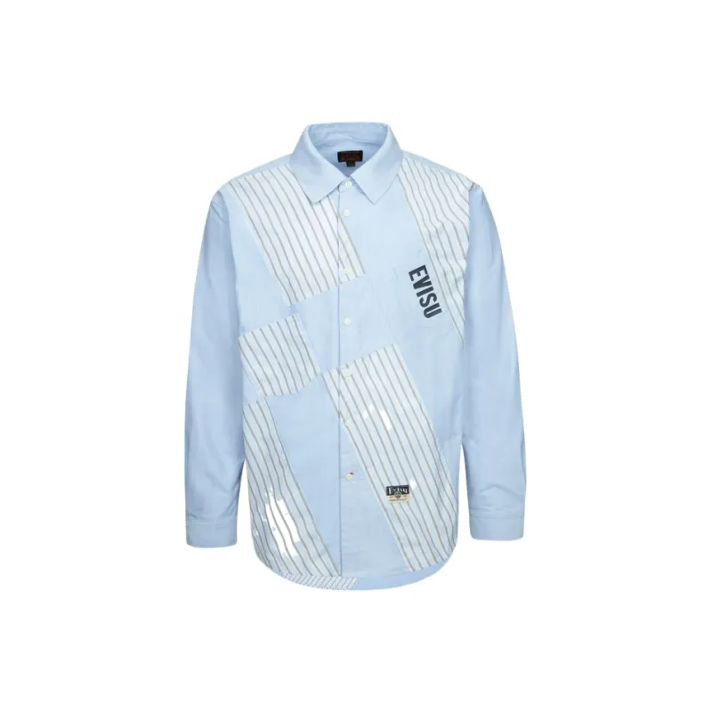 EVISU Casual Shirt Men's Navy Blue Stripes-0