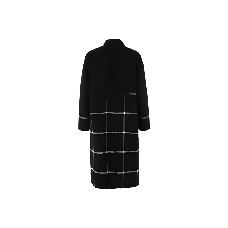 QIAOWANNI Coats Women's Checkered Phantom Black-1