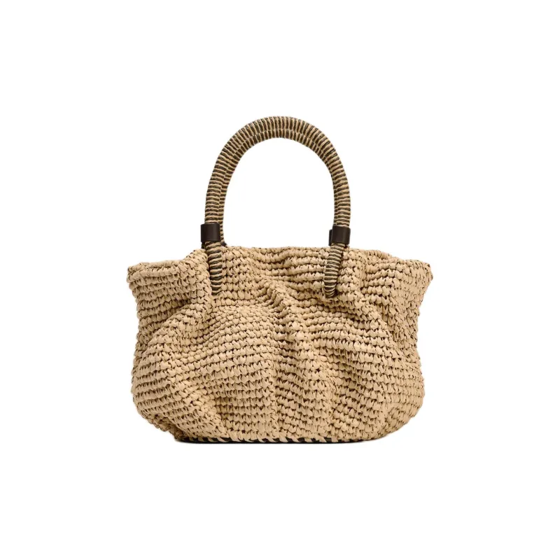 ZARA Paper Bucket Bag, One Shoulder Handbag Mini Women's Light Beige-0