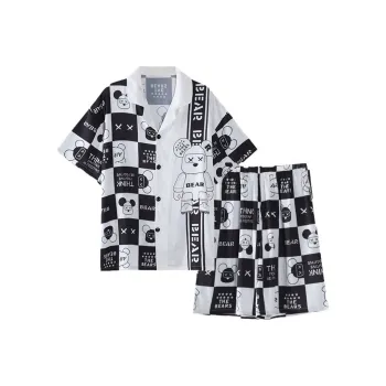 Sleep Pajama Set Men's Black White Plaid