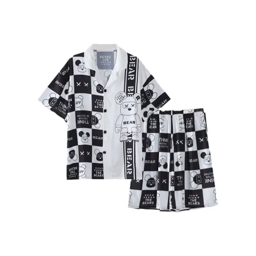 Sleep Pajama Set Men's Black White Plaid