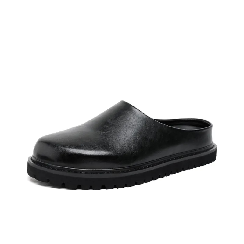ΛOLUNKΛ Rubber Sole Odor Resistant Abrasion Resistant Slip Resistant Closed Toe Slippers Men's Black-1