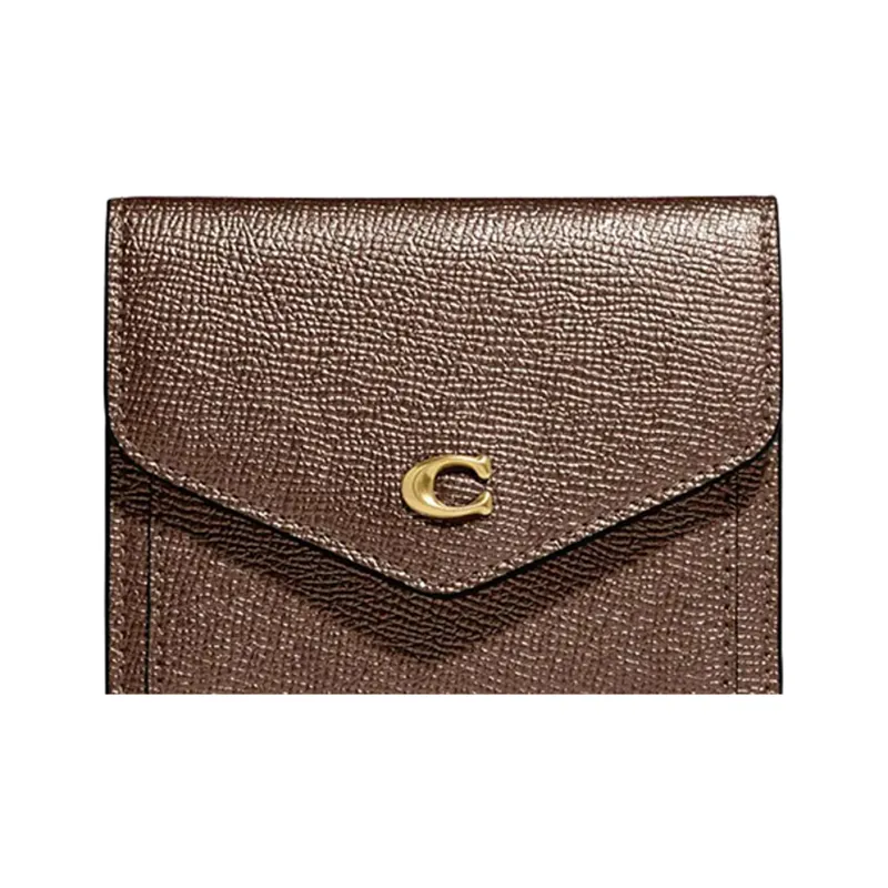COACH Wyn Metal Textured Full Grain Leather Card Holder Wallet Women's Metal Brown-3