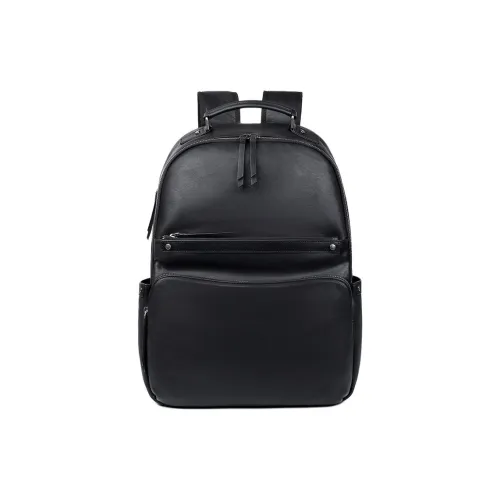 VIHUS Top Grain Cow Leather Backpack Men's Black