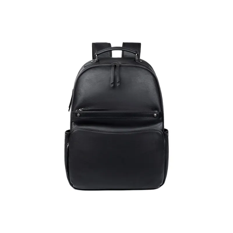 VIHUS Top Grain Cow Leather Backpack Men's Black-0