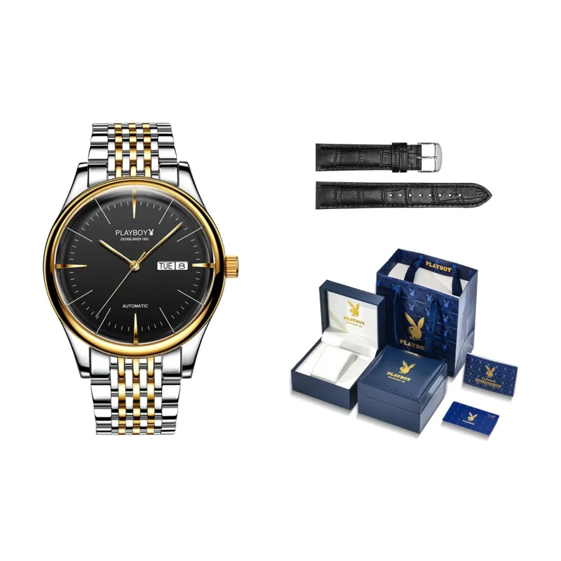 Playboy, Sky Collection Mechanical Movement Stainless Steel Watchband Watch Men's Watches Black Dial-9