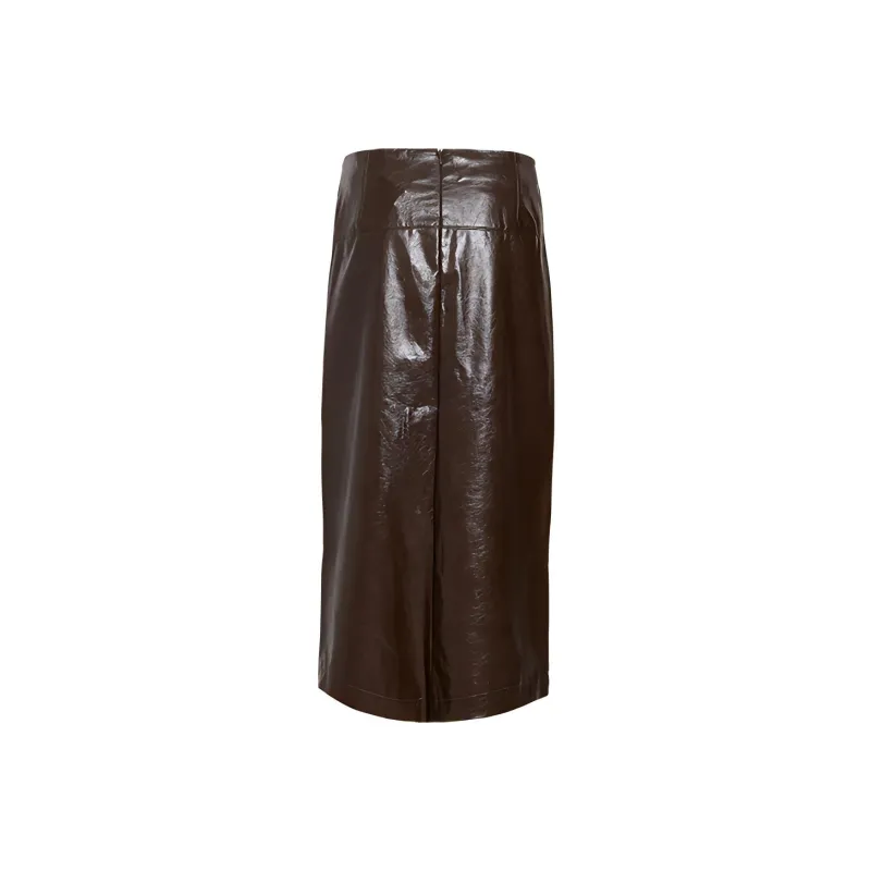 URBAN REVIVO Casual Long Skirt Women's Red Brown-1