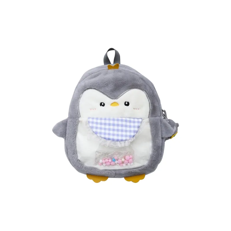 BUBM Plush Backpack Women's Light Gray/Dark Gray/Pink-7