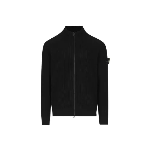 STONE ISLAND Logo Patch Zip Up Ribbed Cardigan