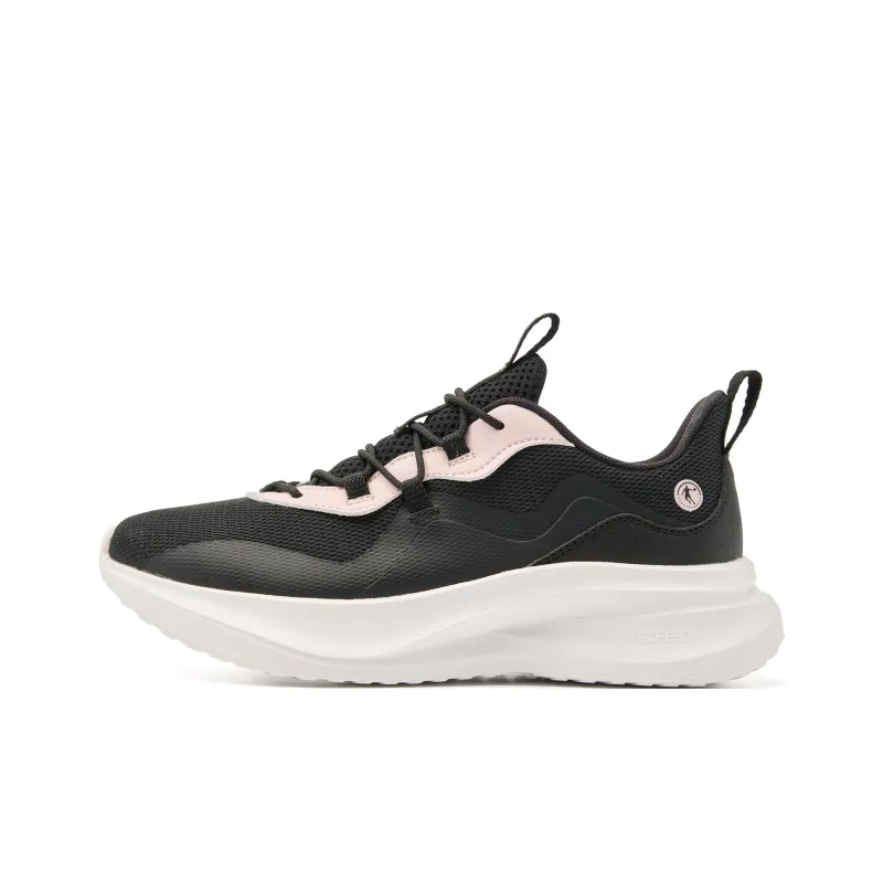 QIAODAN Cushioning, Slip Resistant, And Abrasion Resistant Low Top Casual Running Shoes Women's Black Pink-0