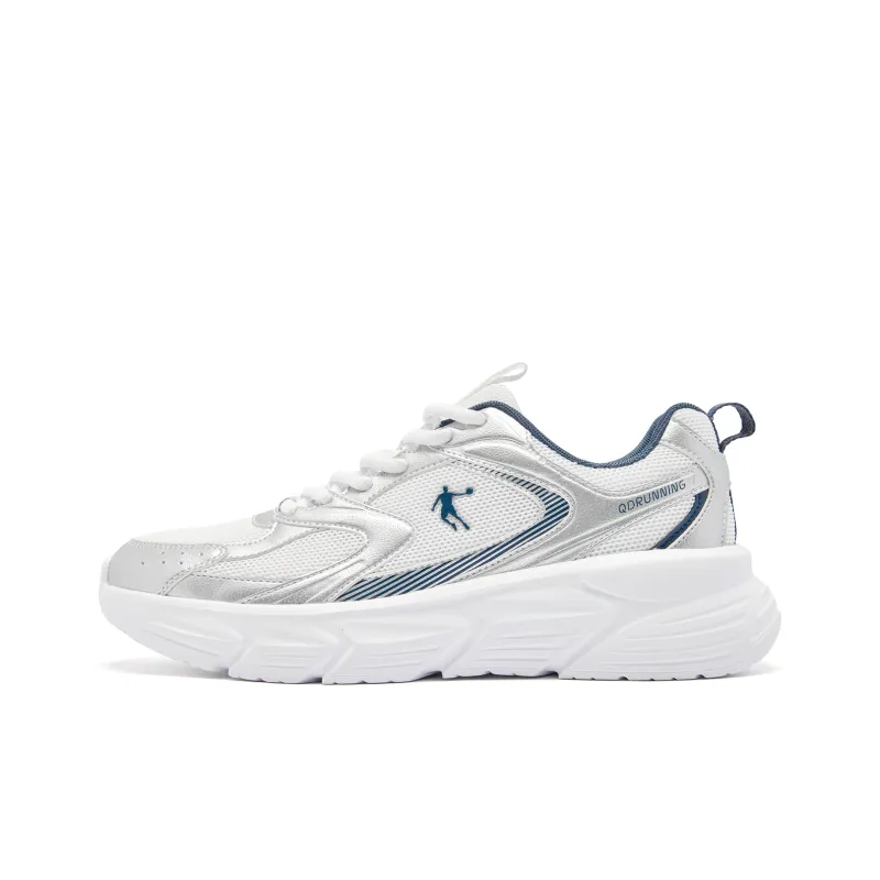 QIAODAN Cushioning, Slip Resistant, And Abrasion Resistant Low Top Casual Running Shoes Men's White Silver-0