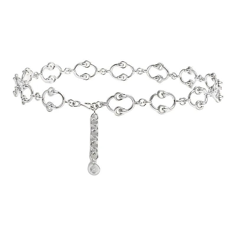 HERMES Palladium Metal Waist Chains Women's Silver Width 2.7CM-0