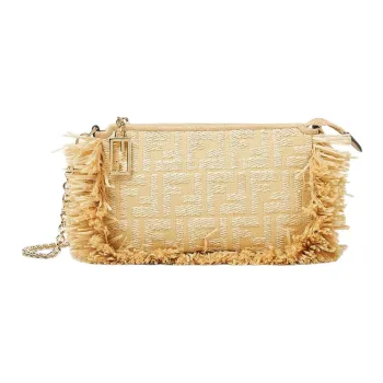 FENDI Baguette Cotton Shoulder Bag Clutch Women's Beige