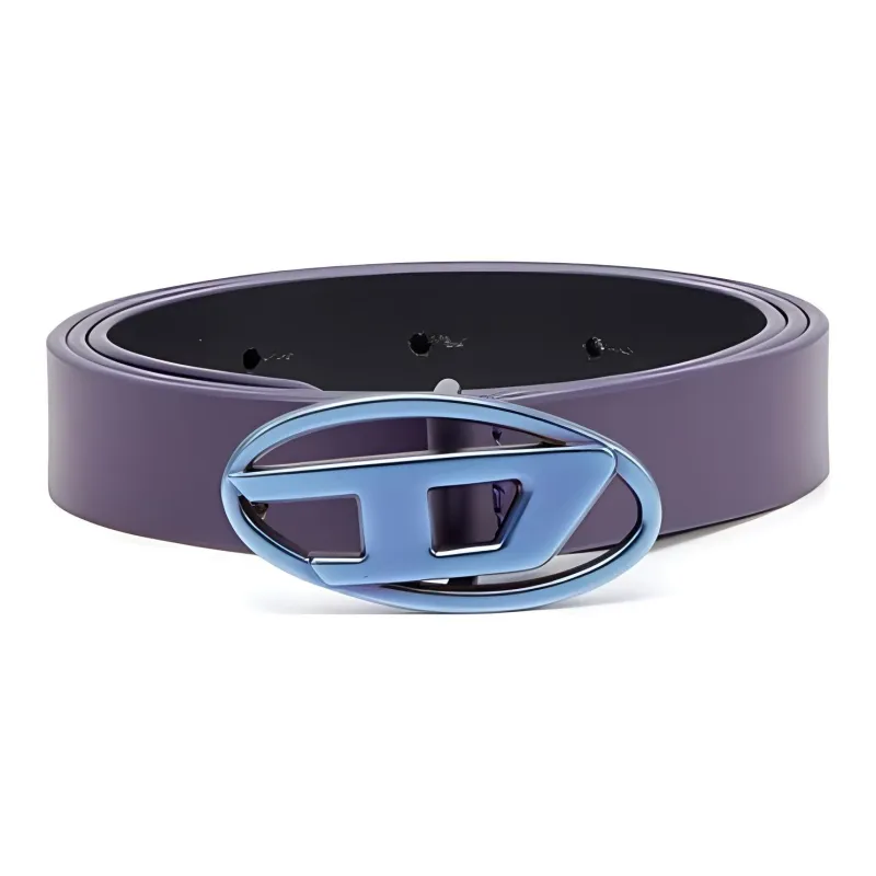 DIESEL Logo Buckle, Smooth Buckle Leather Belts Women's Purple-0