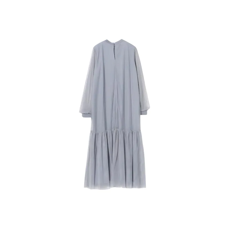 Beams Long Sleeved Dress Women's Gray Blue-1