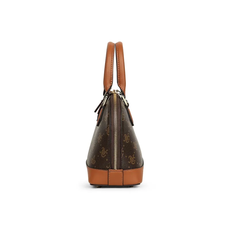 NAVIGARE PVC Dome Bag, Crossbody Handbag Regular Women's Dark Coffee/Ecru-3