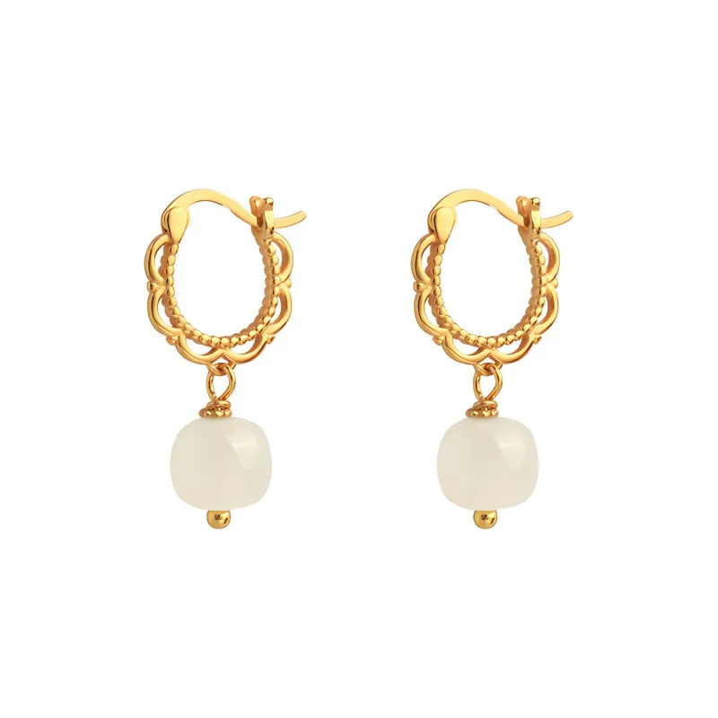 Xiaoyinjiang S925 Silver And Field Jade Earrings Women's-0