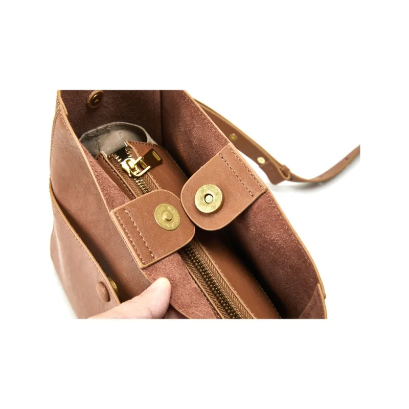 BOSTANTEN Cow Leather Shoulder Bag, Crossbody Bag, Handbag Women's Gold Brown-4