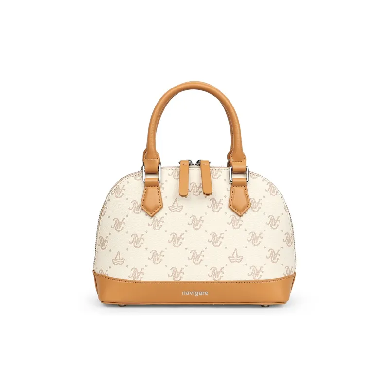 NAVIGARE PVC Dome Bag, Crossbody Handbag Regular Women's Dark Coffee/Ecru-5