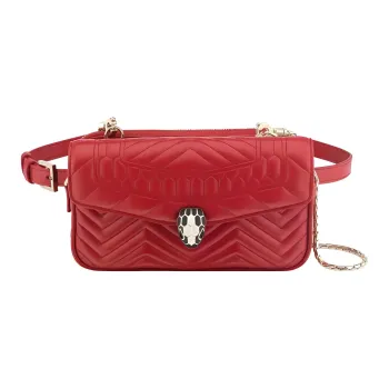 BVLGARI Serpenti Forever Calfskin Snake Head Bag Crossbody Fanny Pack Women's Red