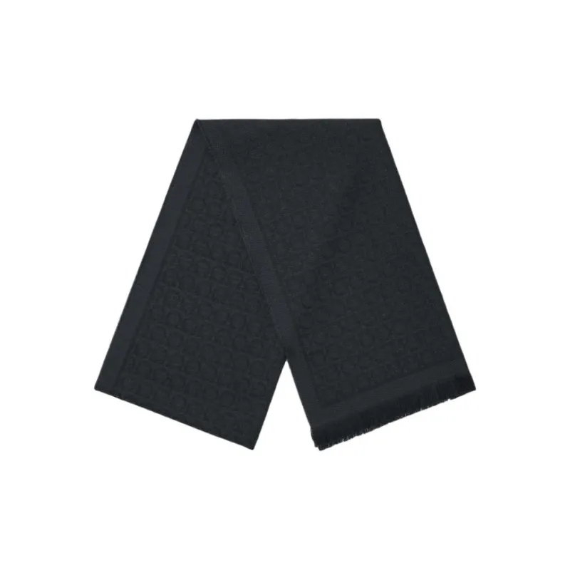 FERRAGAMO Wool Knit Scarves Unisex Black-0