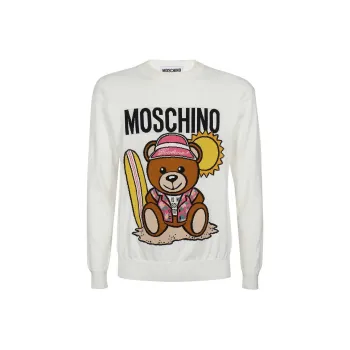 MOSCHINO SS22 Crew Neck Fitted Long-Sleeved Knitwear Men's White