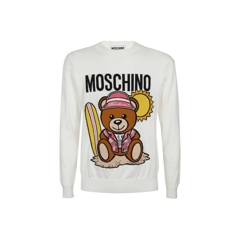 MOSCHINO SS22 Crew Neck Fitted Long-Sleeved Knitwear Men's White-0