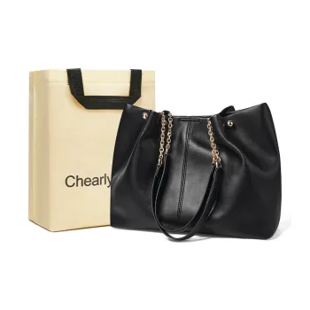 Chearly Kitity Cow Leather Shoulder Bag Regular Women's Hepburn Black/Ecru