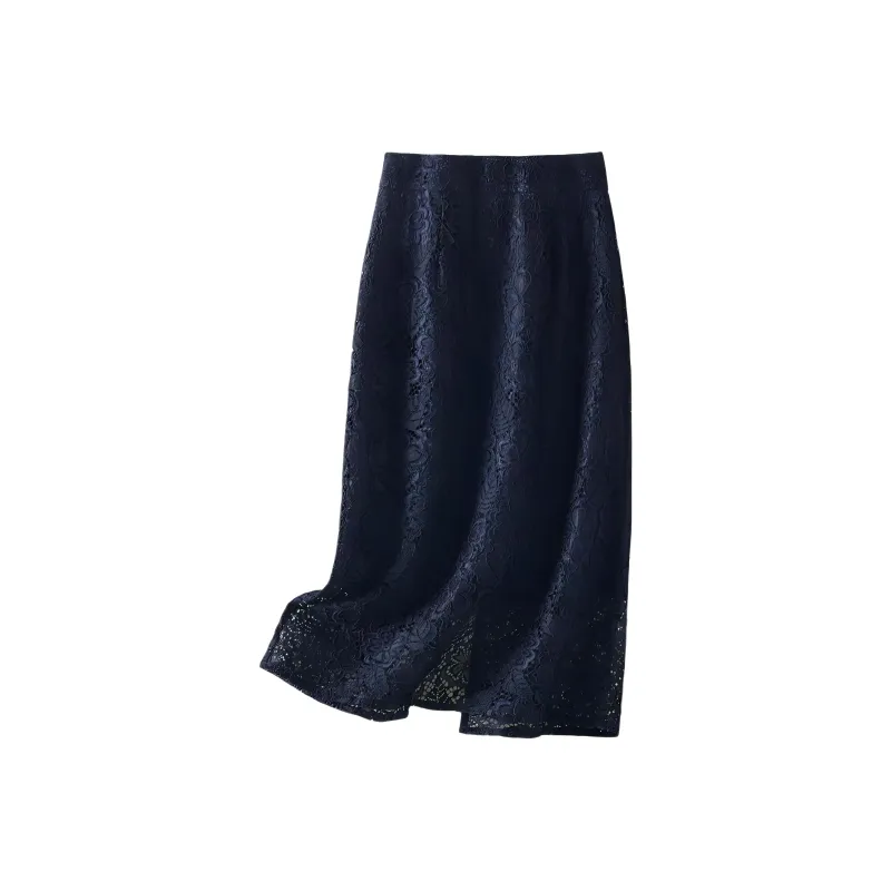 IHIMI Casual Long Skirt Women's Navy Blue-1