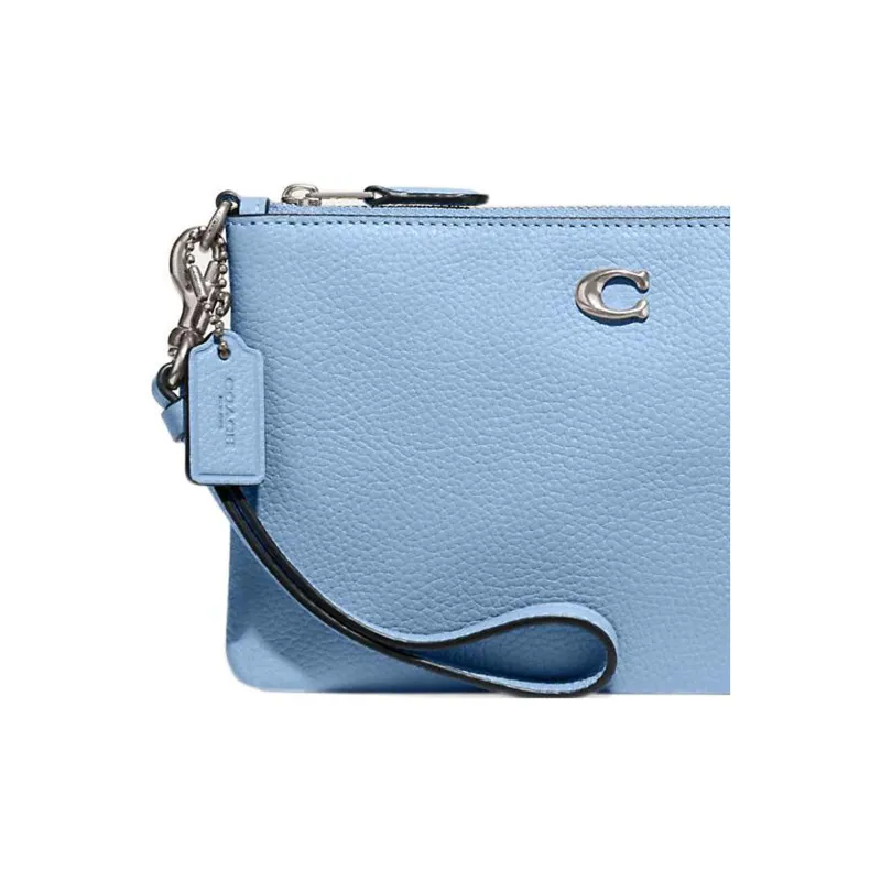 COACH Wristlet Leather Clutch Wrist Bag Small Size Women's Blue-3
