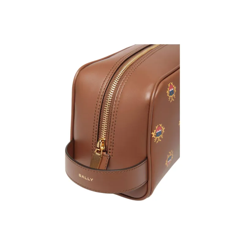 BALLY Calfskin Toiletry Bag Men's Brown-4