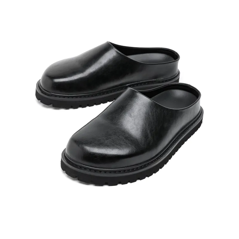 ΛOLUNKΛ Rubber Sole Odor Resistant Abrasion Resistant Slip Resistant Closed Toe Slippers Men's Black-2