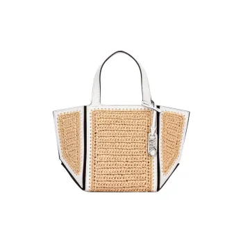 MICHAEL KORS Jordi Leather Tote Bag, Shopping Bag, Handbag Small Size Women's Natural & Optical White Color