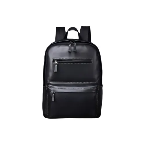 VIHUS Top Grain Cow Leather Backpack Men's Black